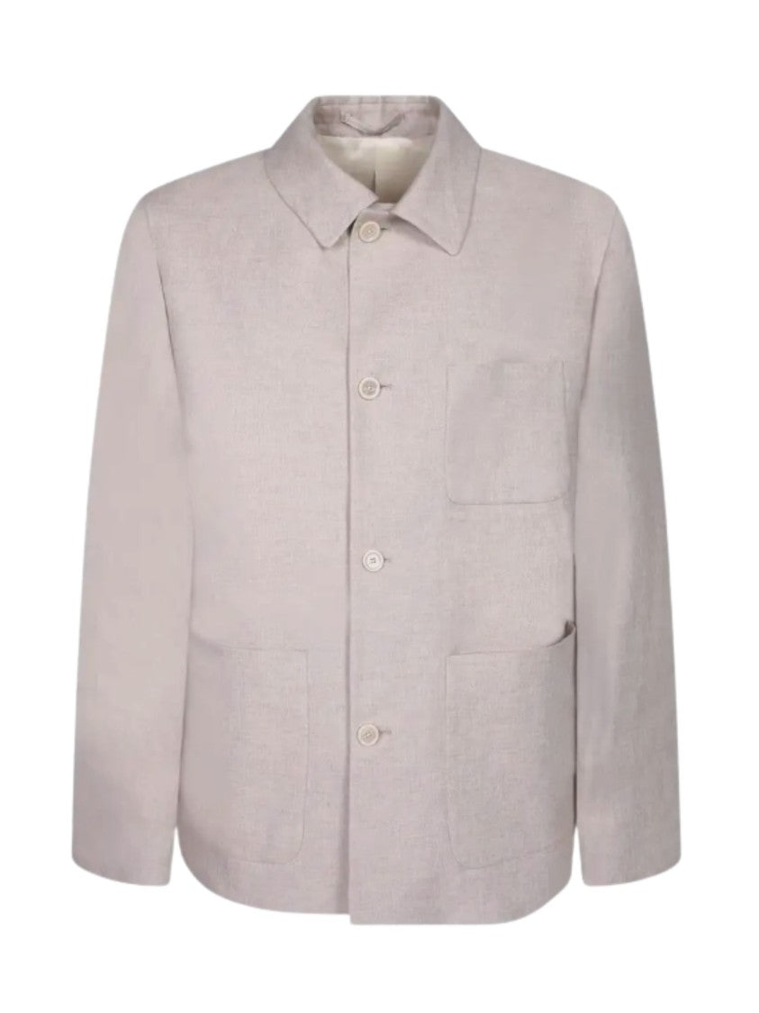 Lardini Beige Linen Patch Pocket Shirt