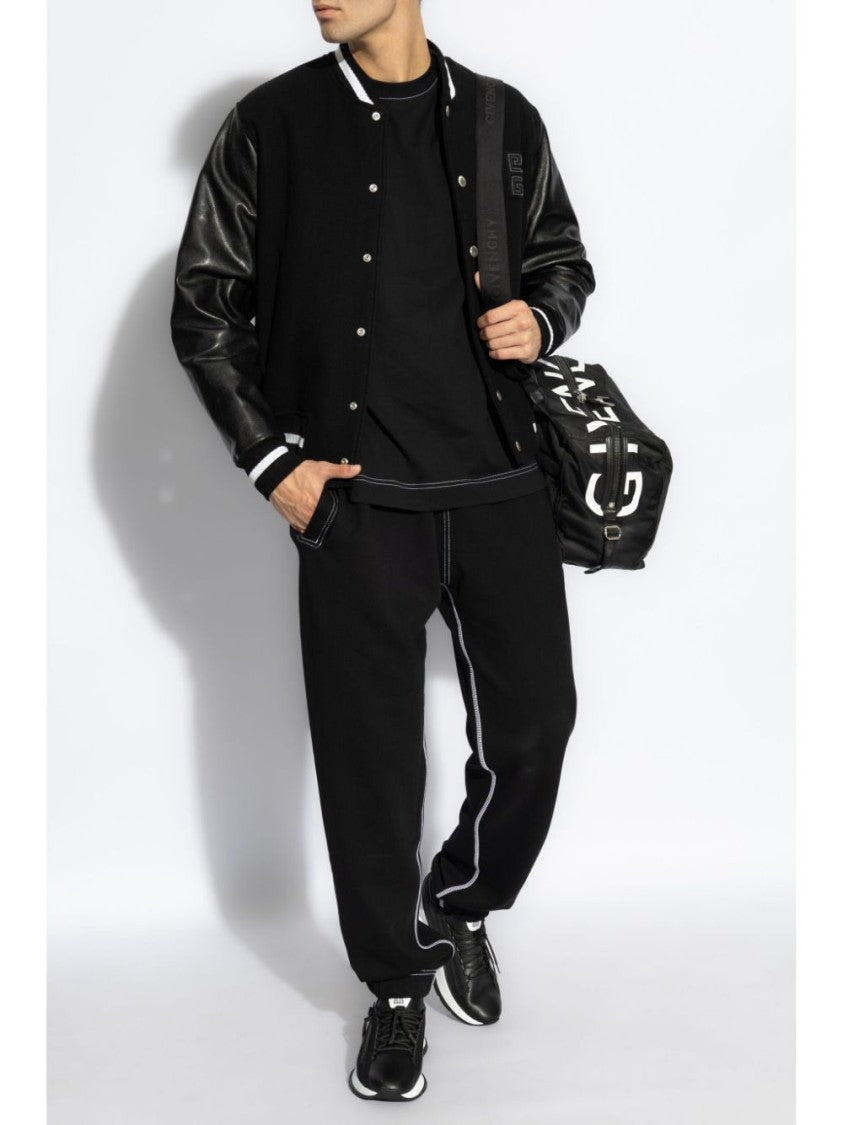 Givenchy Black Leather 4G Motif Varsity Jacket