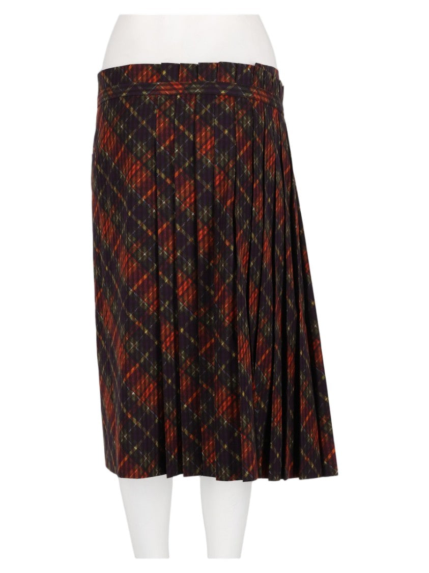 Dries Van Noten Multicolor Asymmetric Pleated Plaid Midi Skirt