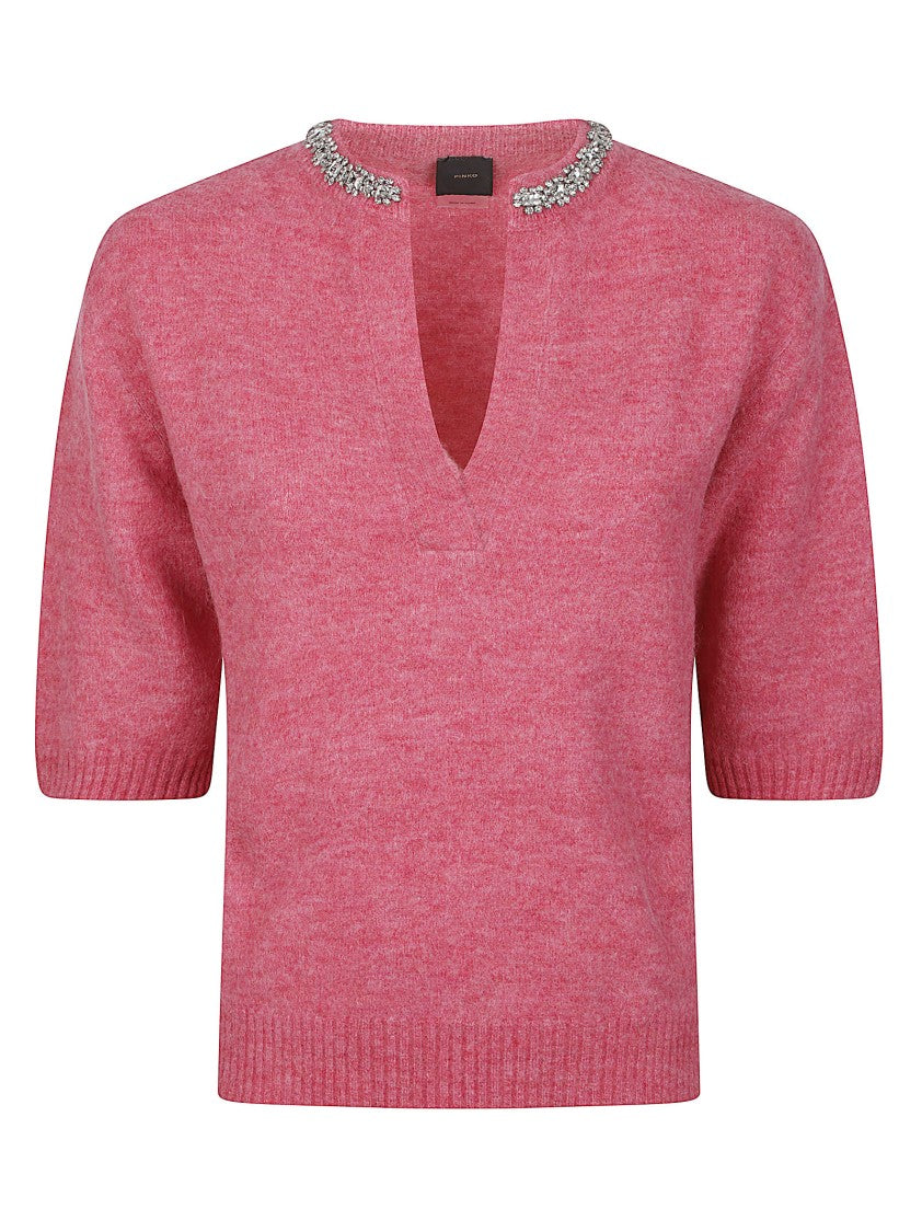 Pinko Innsbruck Alpaca-Blend Short-Sleeve V-Neck Sweater