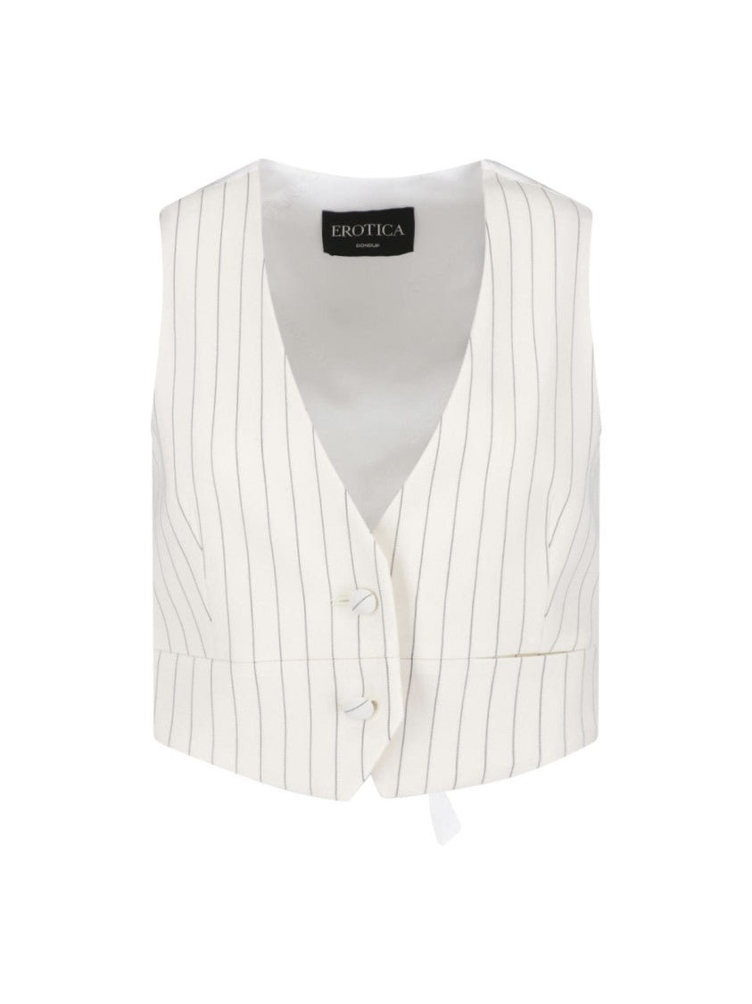Dondup White Gessato Wool Pinstripe Vest
