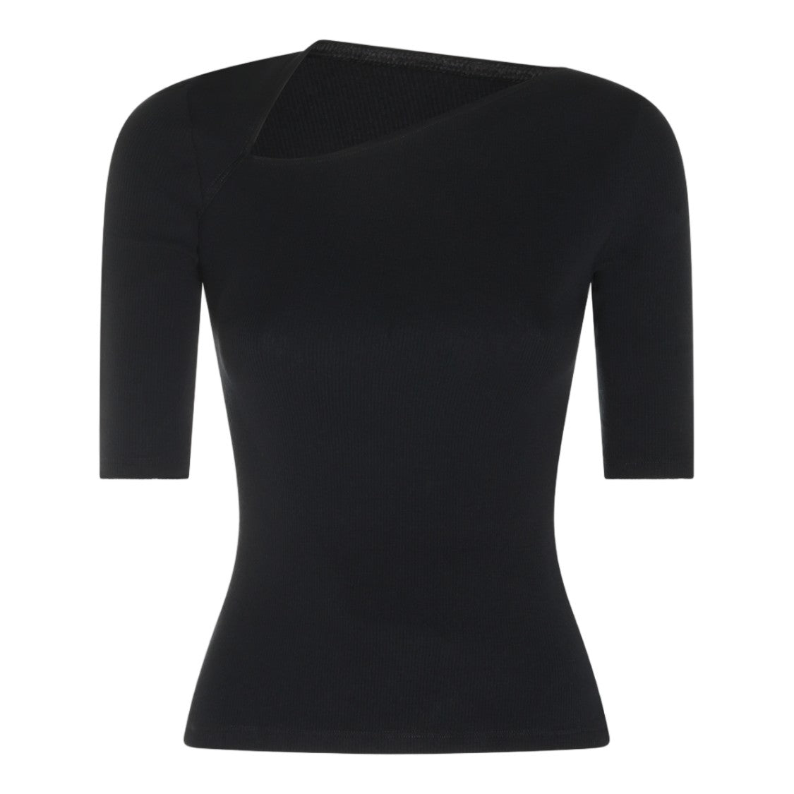 Mm6 By Maison Margiela Ribbed Fitted Top With Asymmetrical Neckline