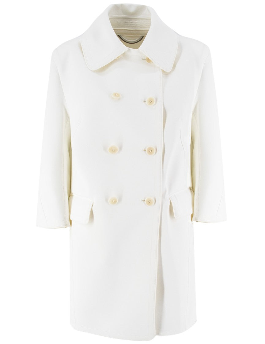 Ermanno Scervino Double-Breasted Off-White Coat With Logo Buttons