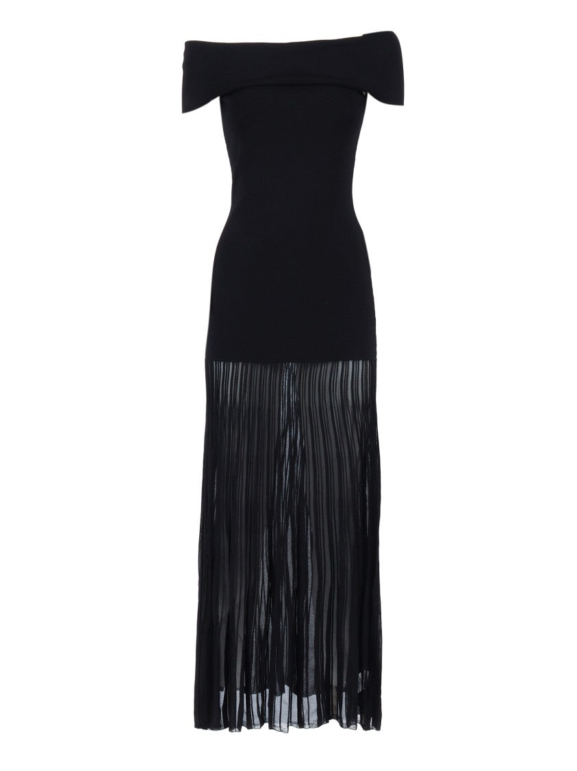 Pleated Stretch Knit Off-the-shoulder Maxi Dress