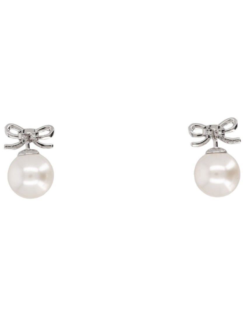 Self-Portrait Delicate Bow Zircon Pearl Drop Earrings