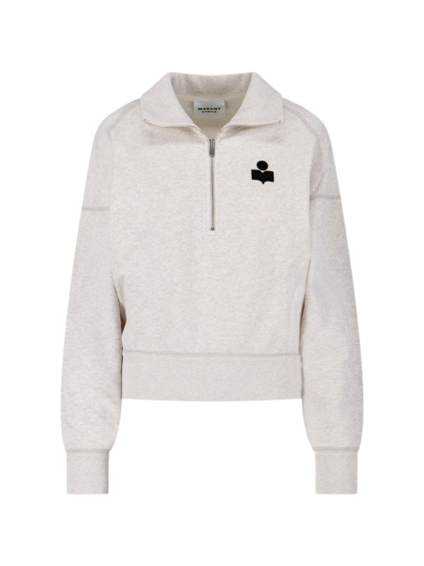 Isabel Marant Étoile White Ross Half-Zip Logo Hooded Sweatshirt