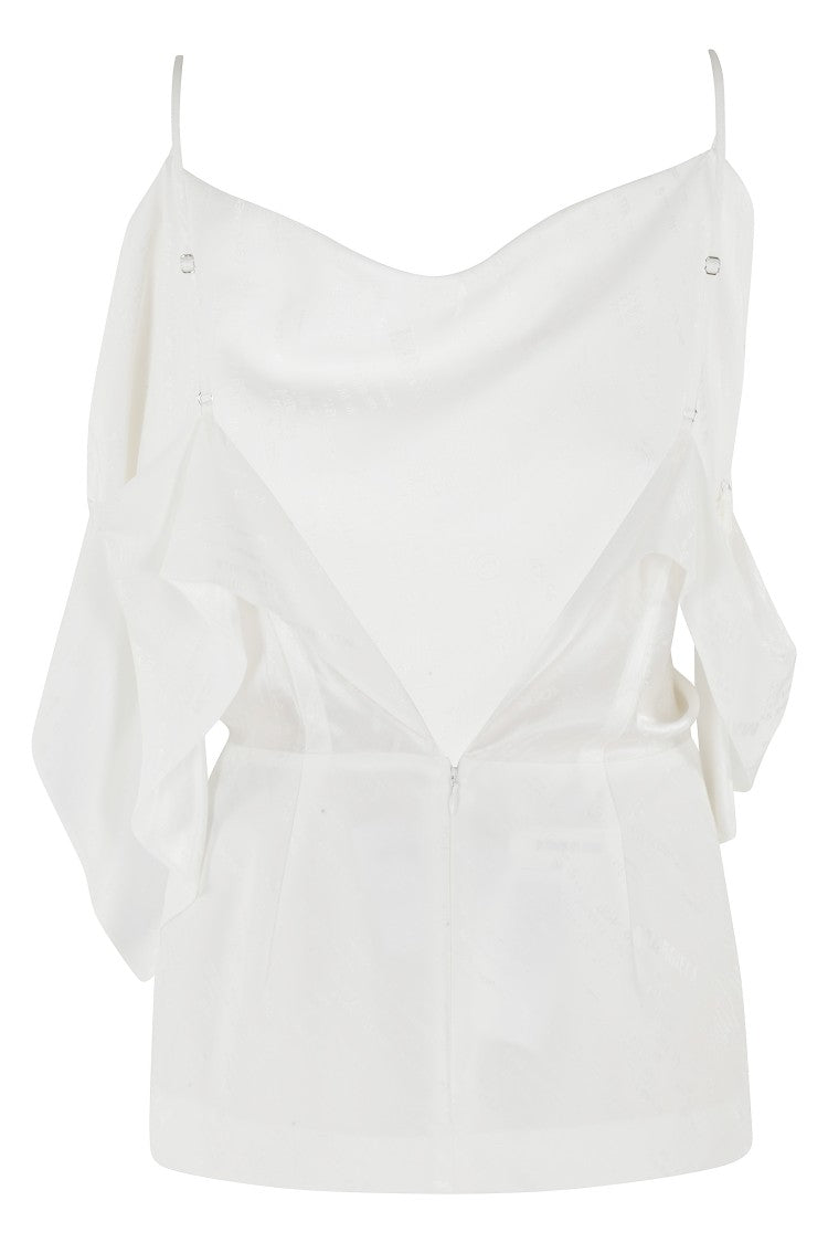 Mm6 By Maison Margiela White Draped Hooded Logo-Print Acetate-Blend Tank Top