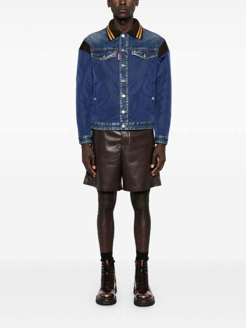 Dsquared2 Navy Blue Panelled Denim Jacket With Ribbed Detailing
