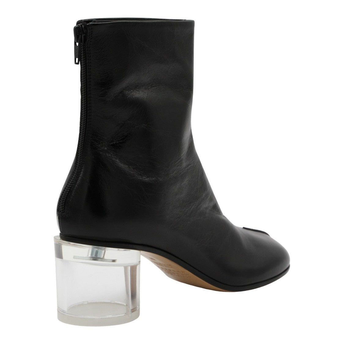 Mm6 By Maison Margiela Split-Toe Black Leather Boots With Transparent Heel