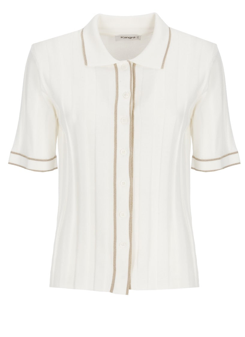 Kangra Ivory Cotton Lurex-Trim Polo Shirt
