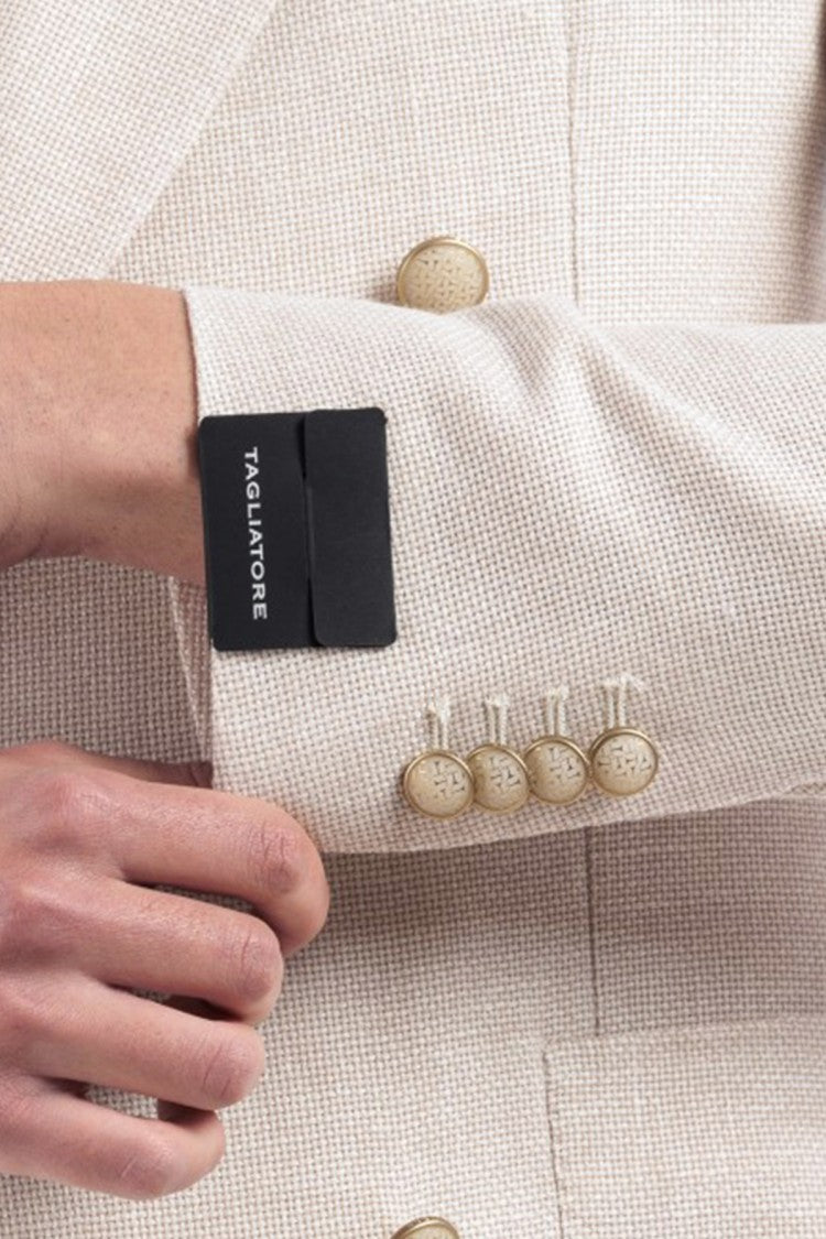 Tagliatore Beige Wool-Cotton Double-Breasted Blazer