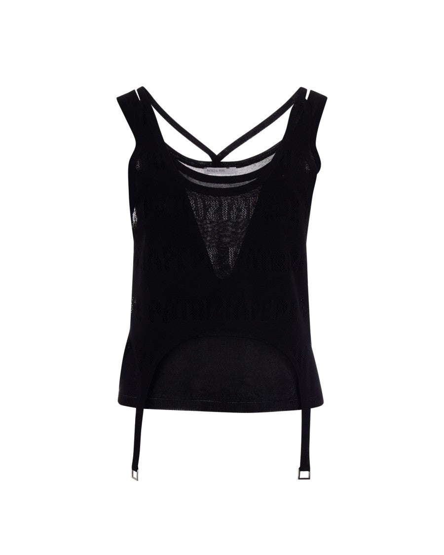 Patrizia Pepe Black Perforated Logo Top