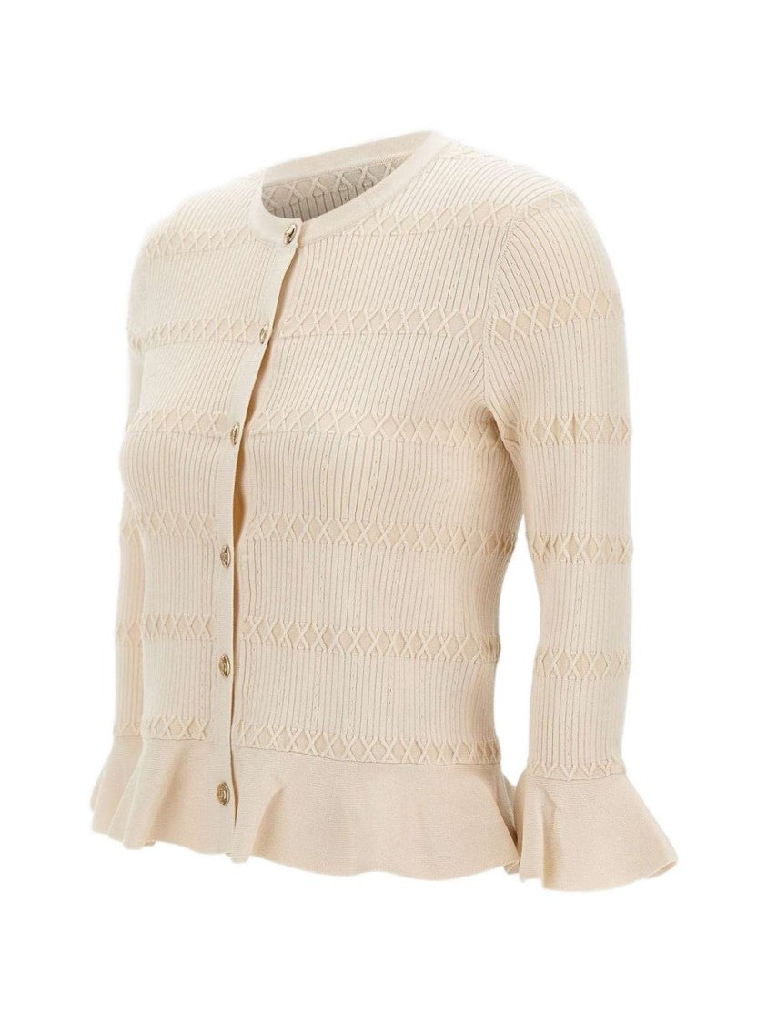 Liu Jo Off-White Crew Neck Ruffled Jacket