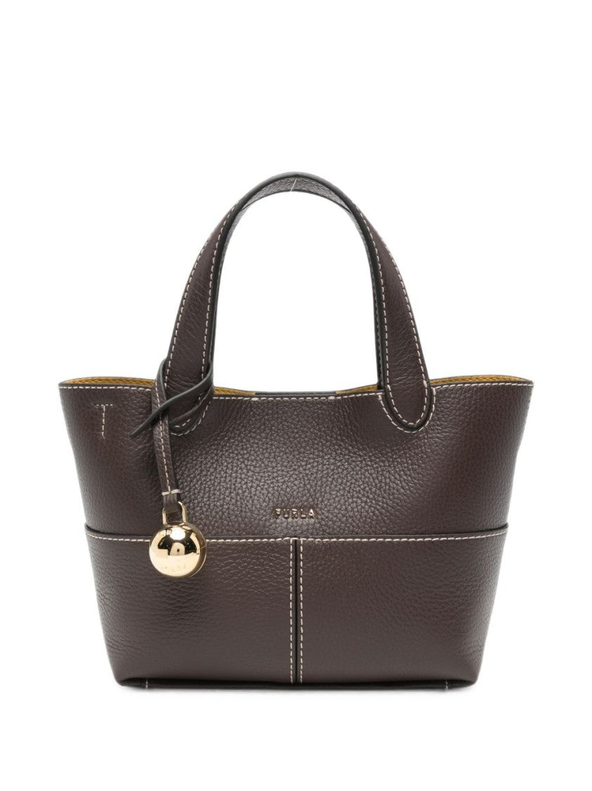 Furla Compact Brown Gold-Charm Structured Handbag