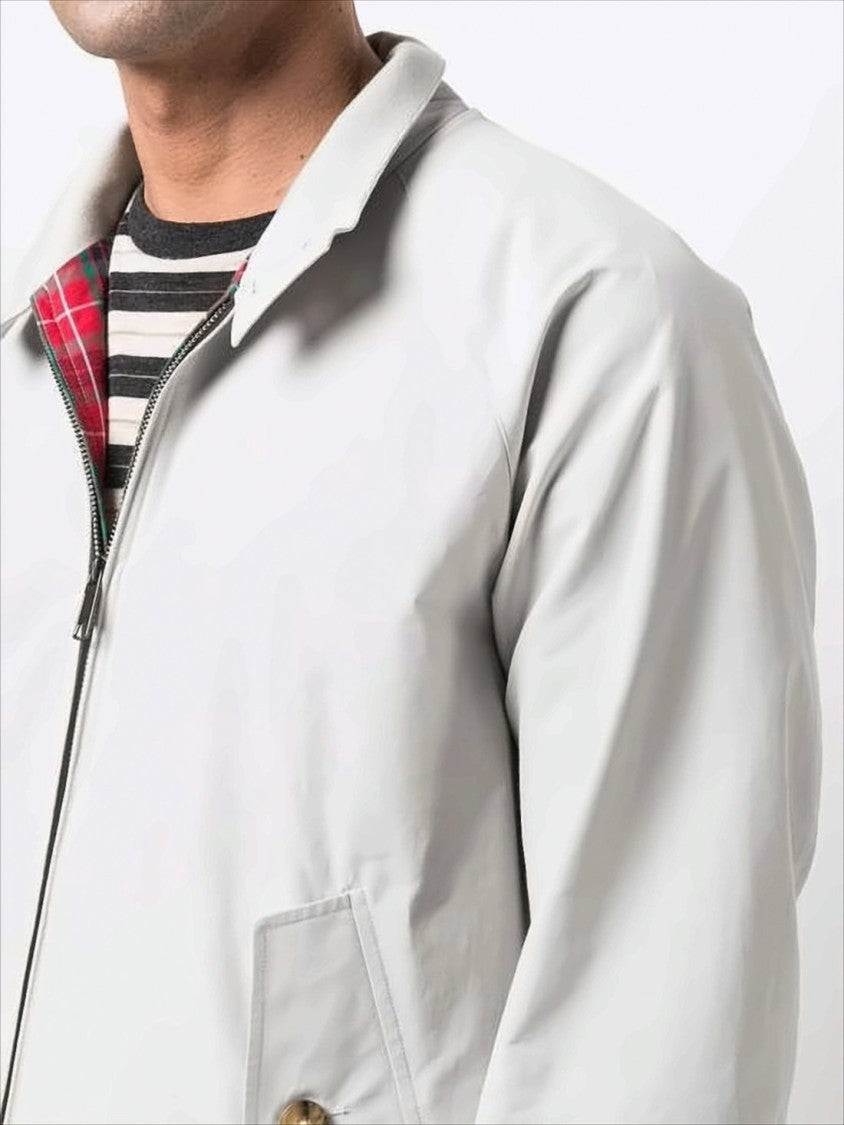 Baracuta Lightweight White Baracuta Jacket With Classic Design And Tartan Lining