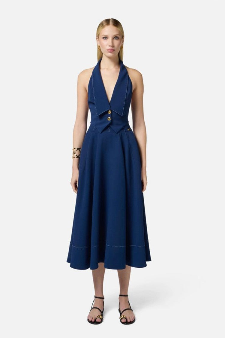 Elisabetta Franchi Blue Tailored Coat With Distinguished V-Neckline