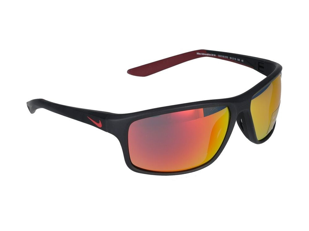 Nike Matte Black And Red Mirror Sunglasses With Angular Design