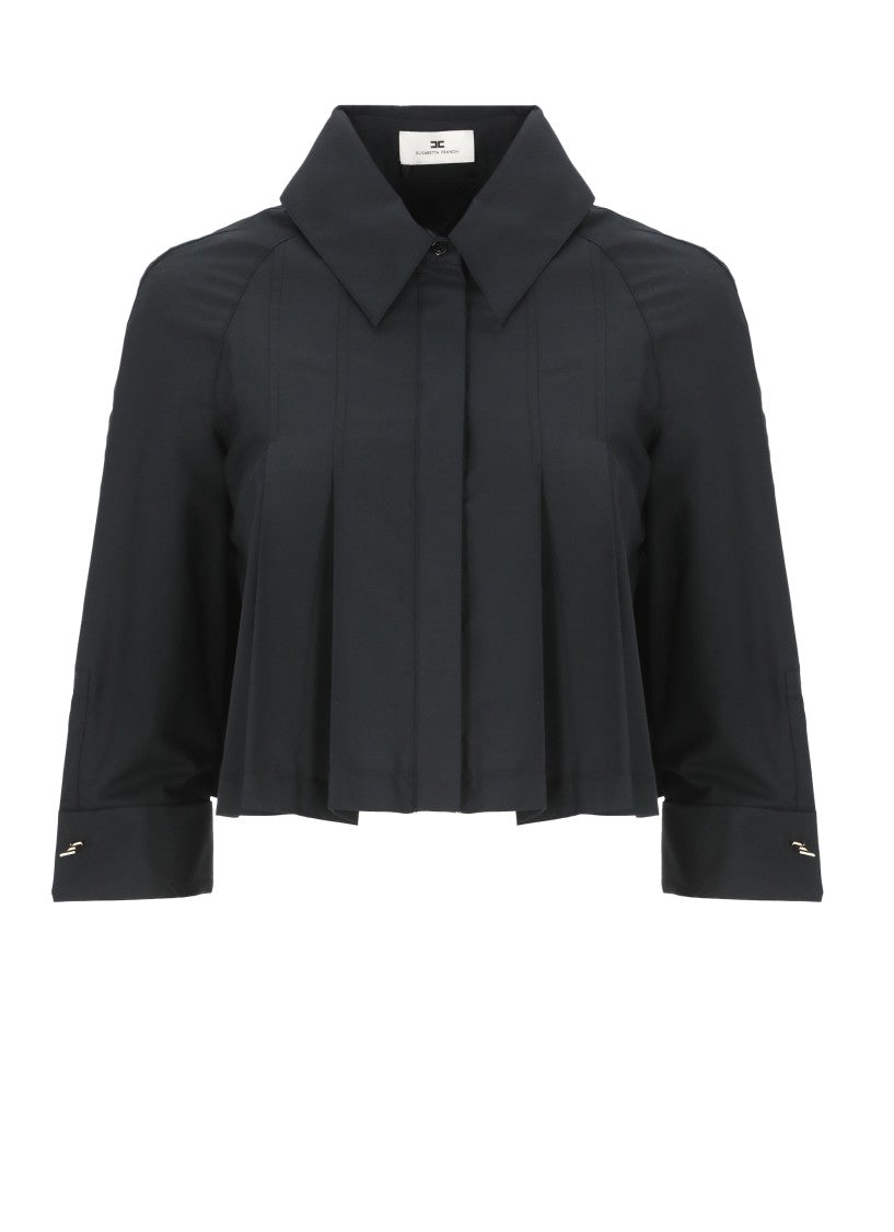 Elisabetta Franchi Black Chain-Cuff Cropped Cotton Shirt