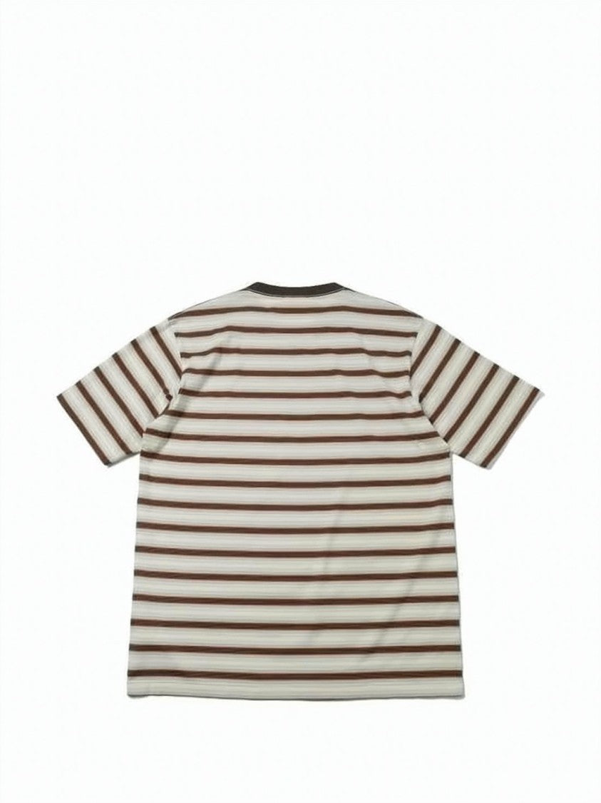 Auralee Horizontal Striped Short-Sleeved T-Shirt With Ribbed Collar