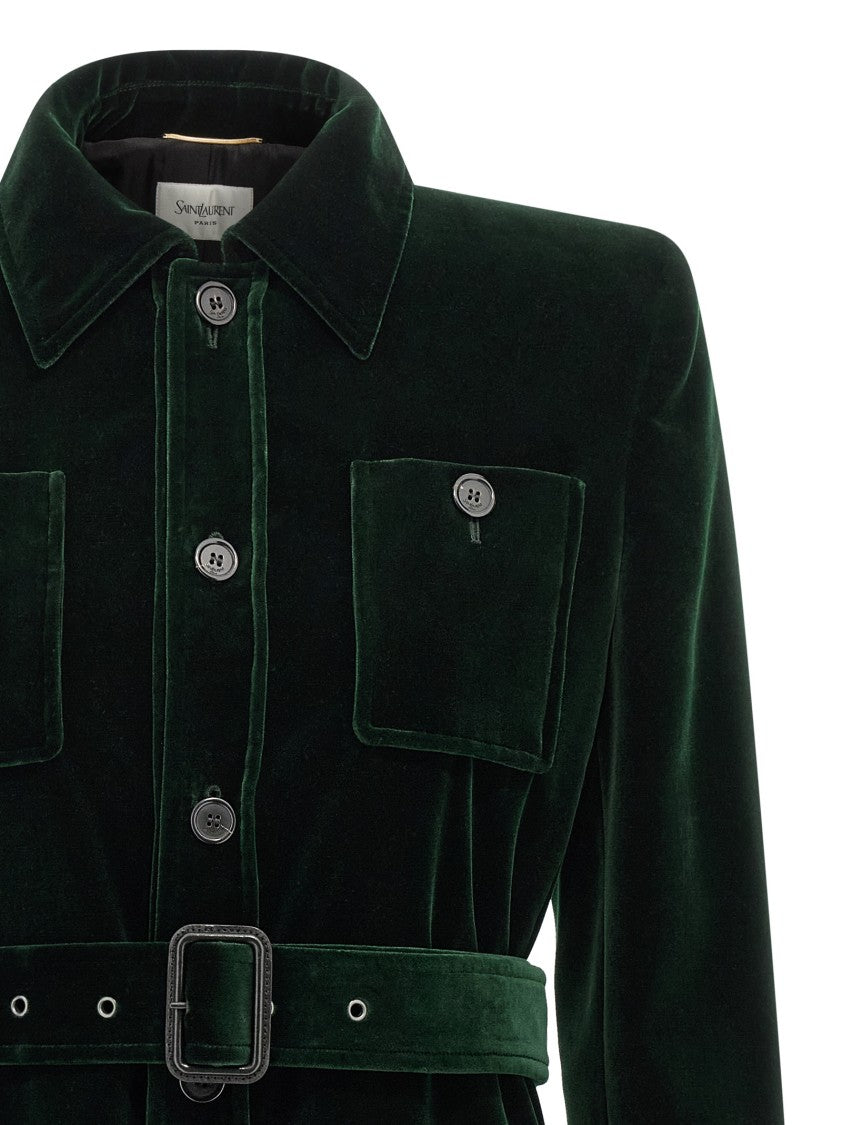 Saint Laurent Saharan Velvet Jacket With Front Button Closure