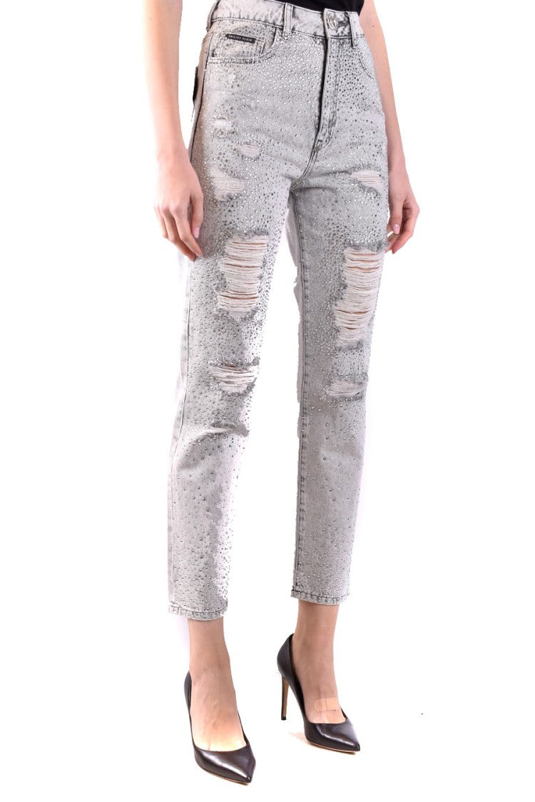 Philipp Plein Distressed High-Waisted Denim Jeans With Stretch And Ripped Details