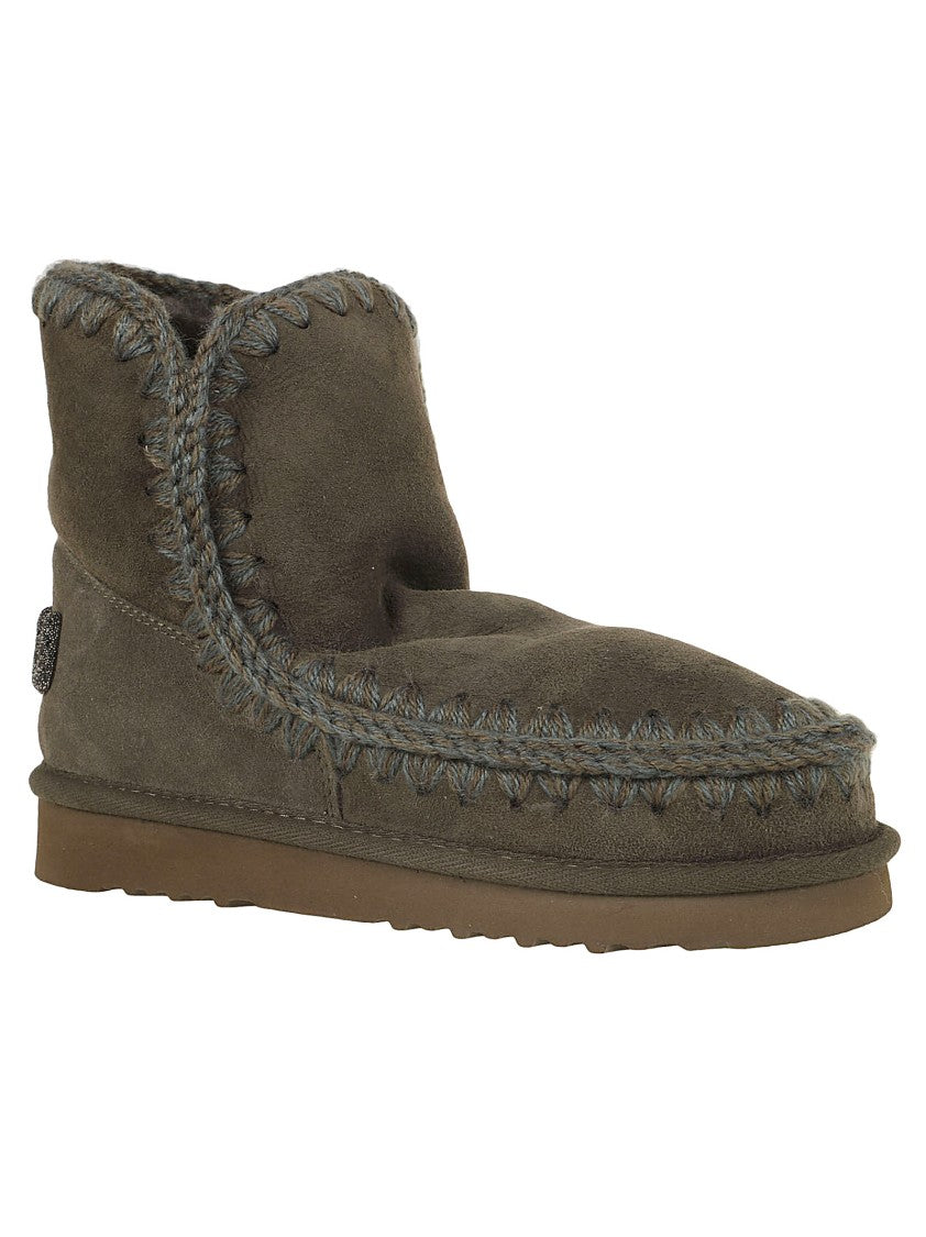 Mou Ankle-Length Glitter Logo Boots In Soft Sheepskin