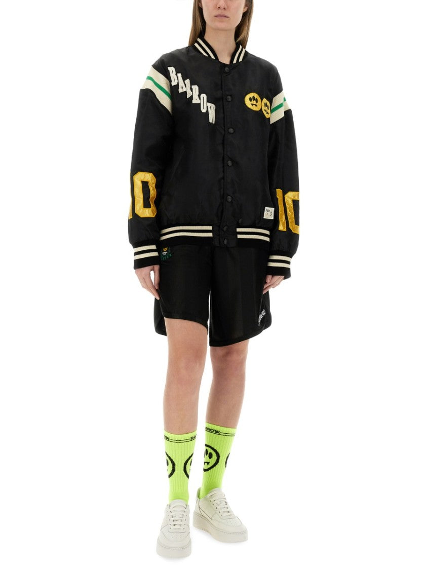 Barrow Relaxed Fit Black Satin Bomber Jacket