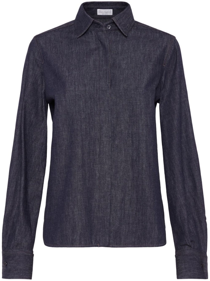 Brunello Cucinelli Dark Wash Denim Shirt