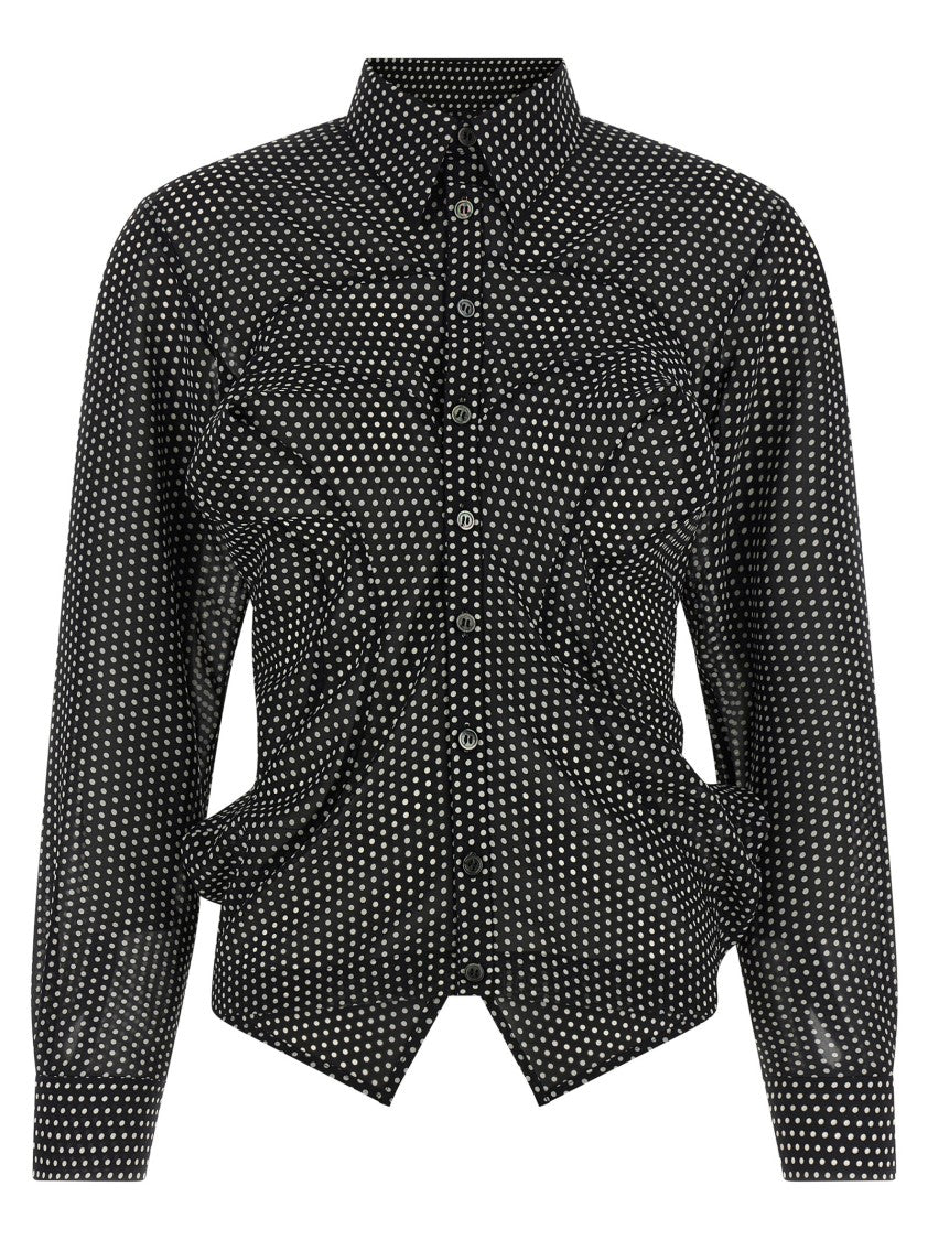 Junya Watanabe Silk-Effect Polka Dot Shirt With Asymmetric Hem