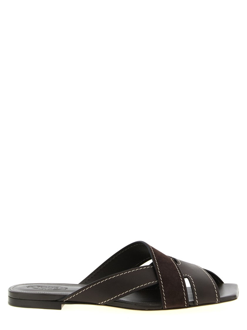 Tod's Weaved Sandals With Square Toe And Contrast Stitching