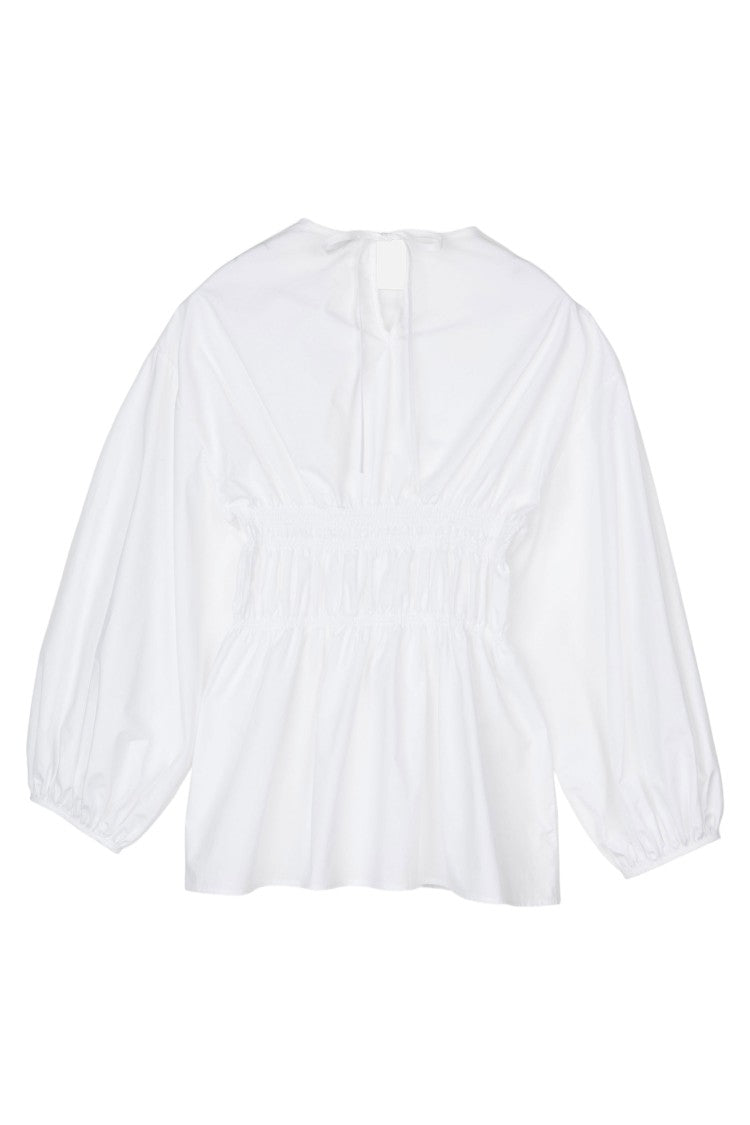 Cecilie Bahnsen Peplum Cotton Top With Iconic Puff Sleeves