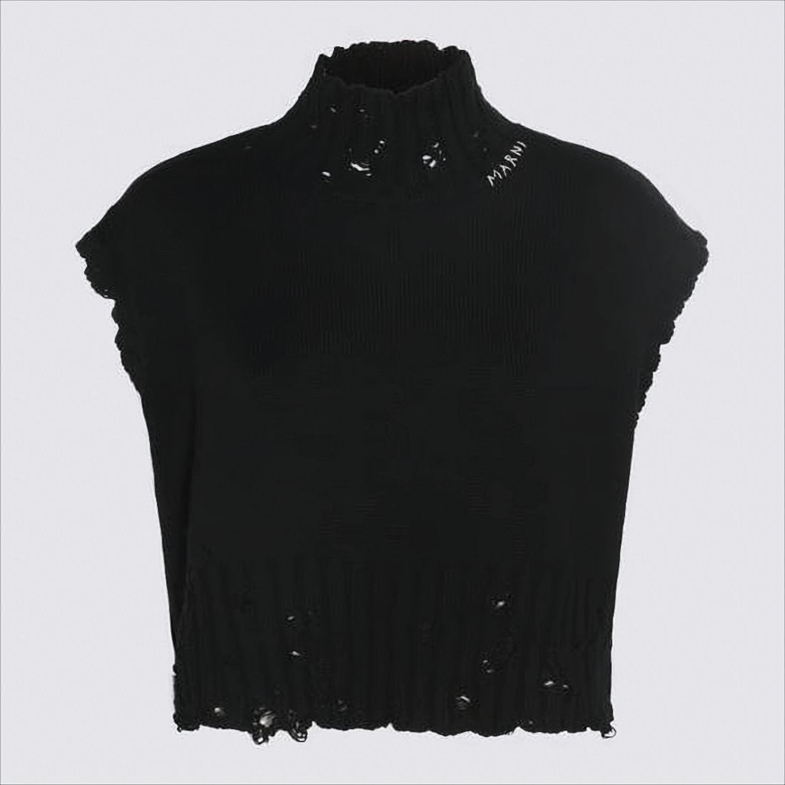 Marni High Ribbed Neckline Distressed Black Sweater