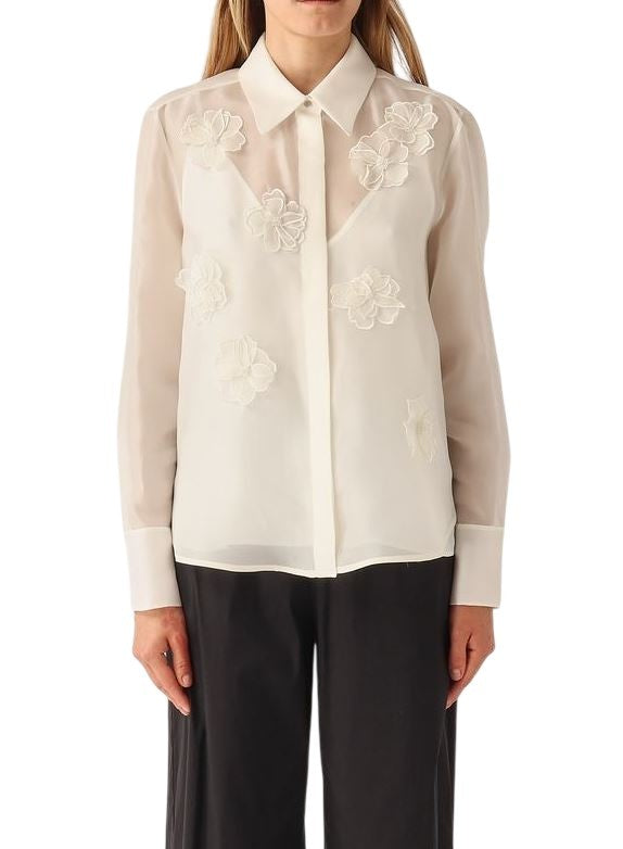 Max Mara High-Collared White Shirt With Jewel Buttons And Matching Slip