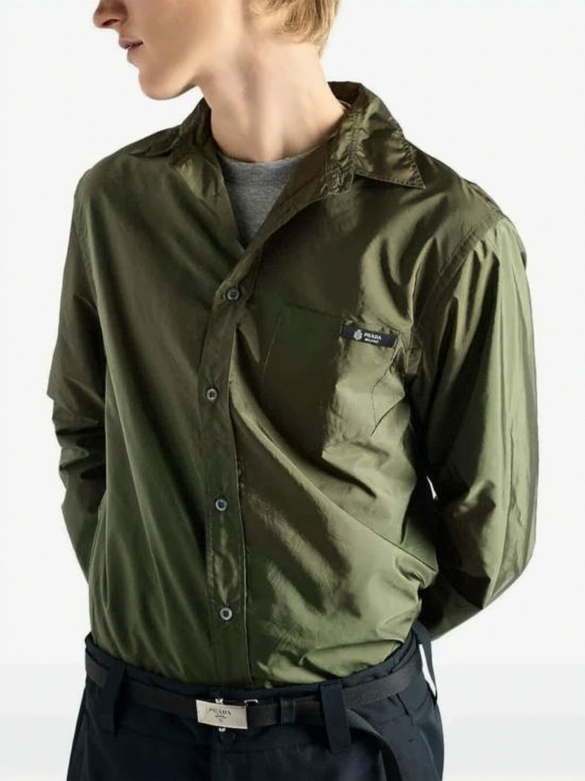 Prada Long-Sleeve Shirt With Classic Collar And Elastic Cuffs