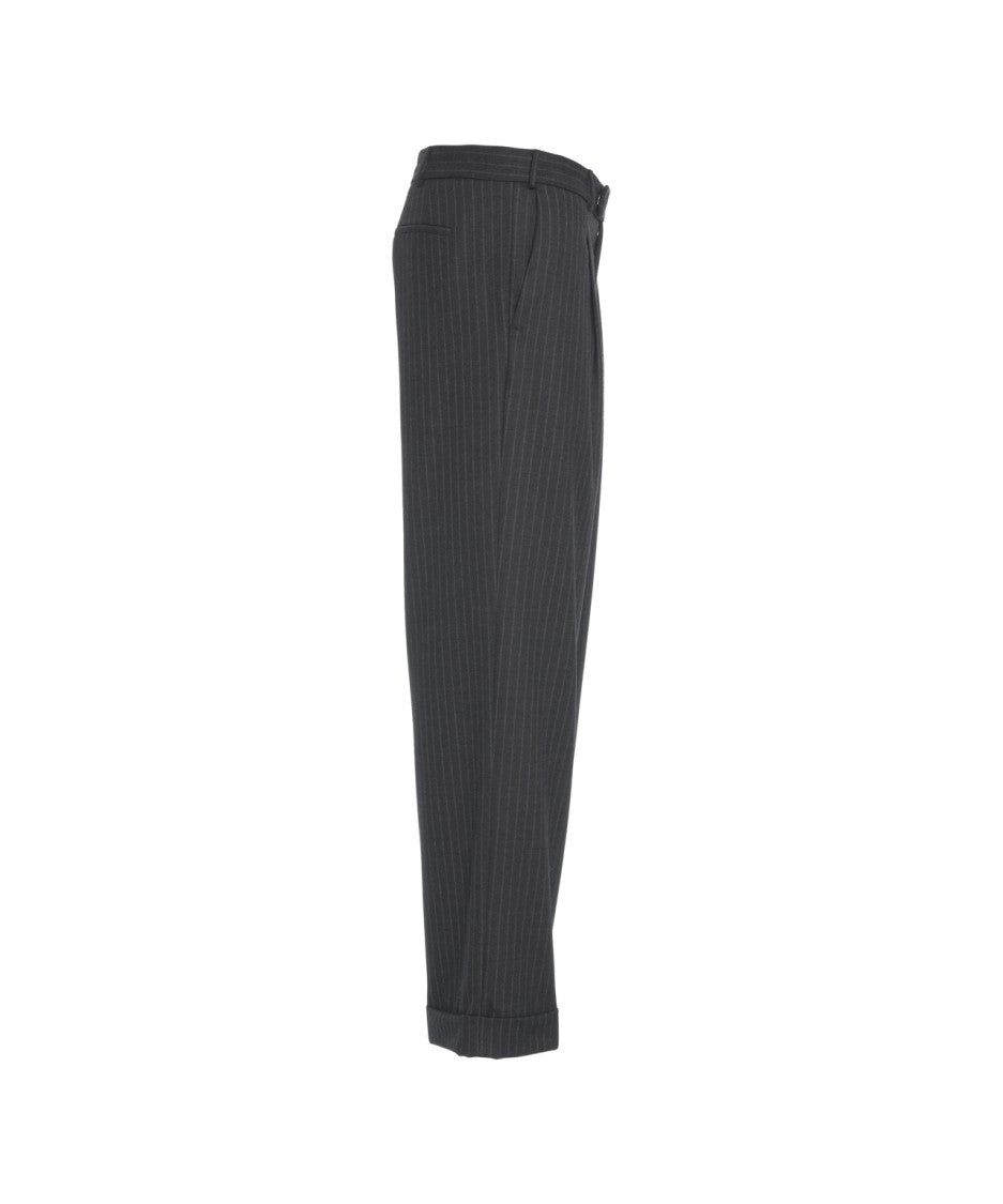 Jucca Pinstriped Wide-Leg Trousers With Sharp Pleats And Cuffed Hem