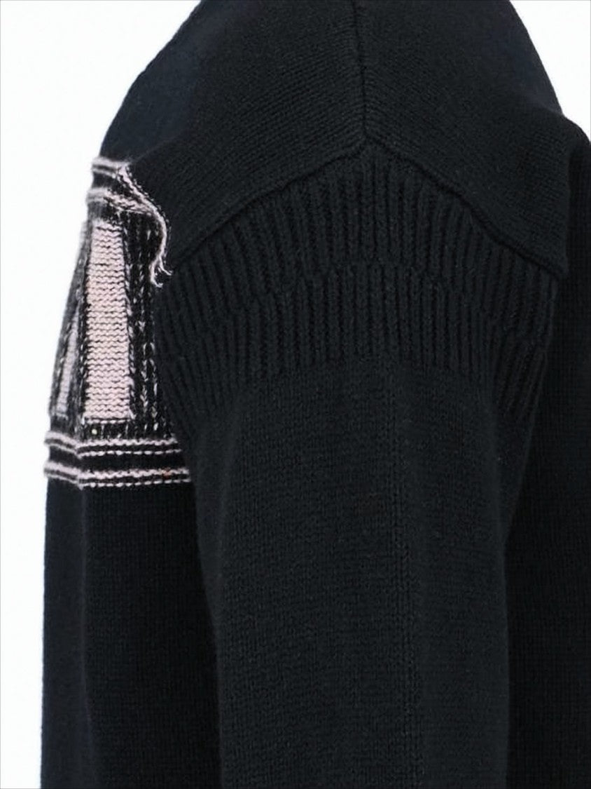 Marni Textured Logo Black Wool Sweater With Cropped Fit