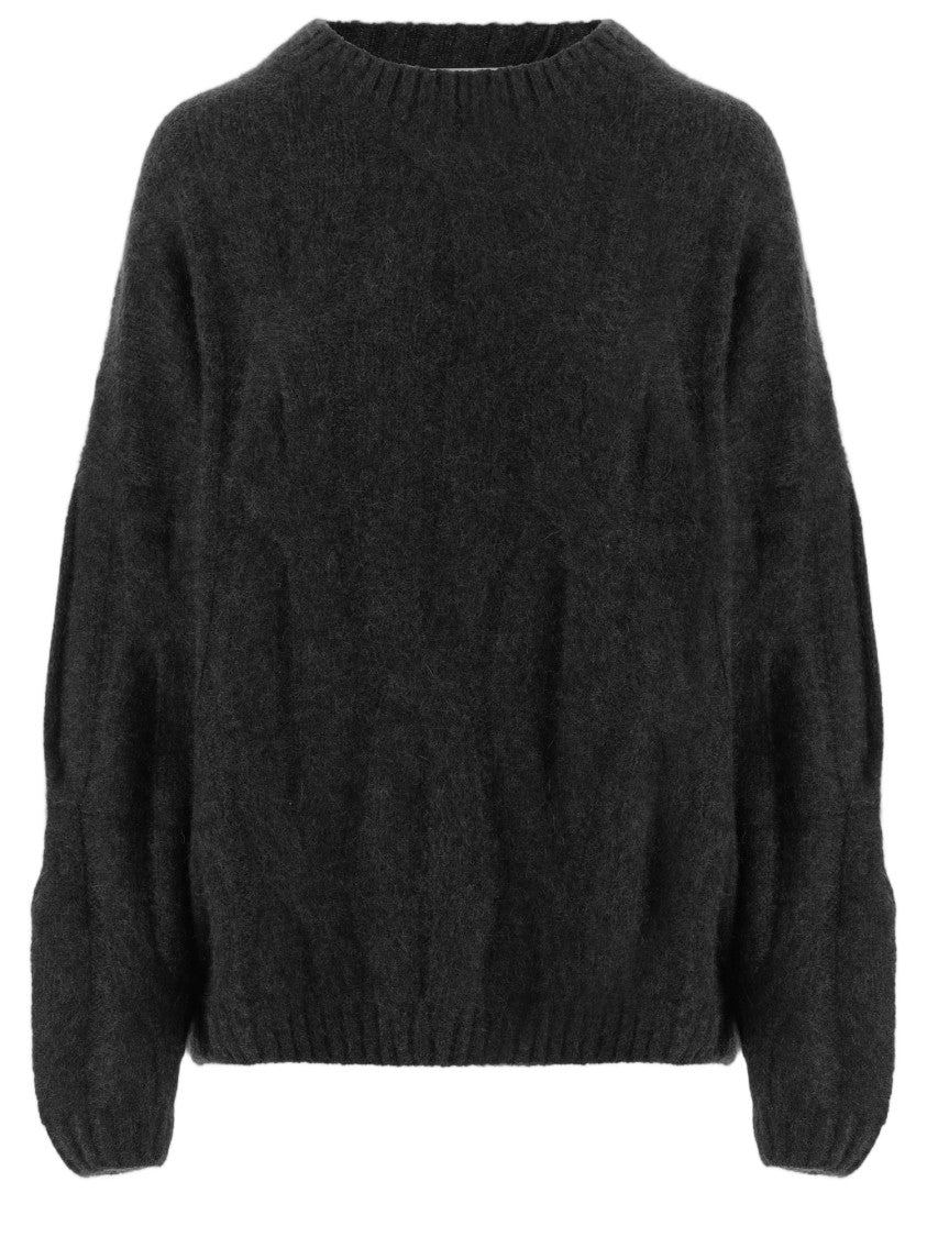 Allude Black Ribbed Crewneck Cashmere-Silk Sweater