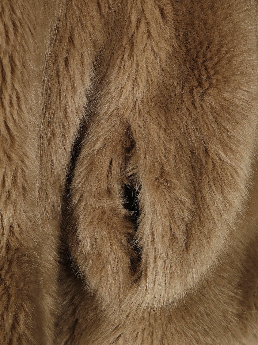 Stand Studio Cropped Faux Fur Coat With Plush Texture And Boxy Silhouette