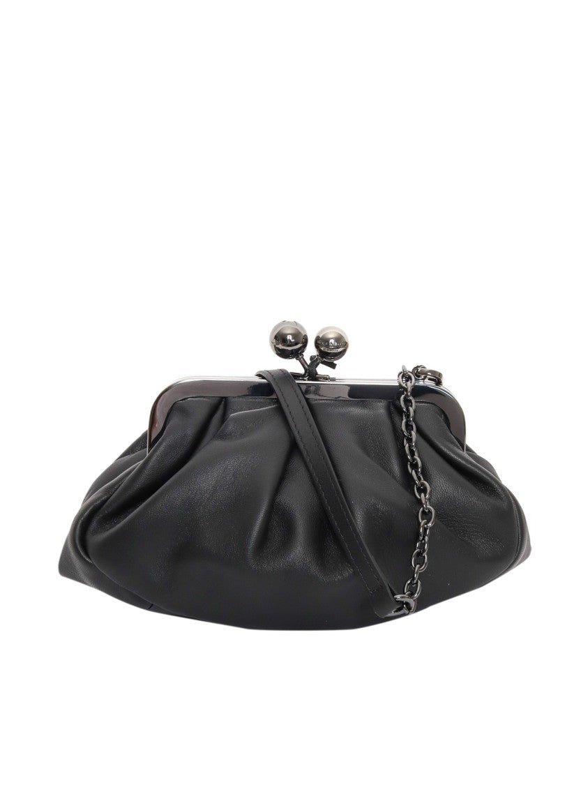 Max Mara Black Prati Gathered Leather Clutch