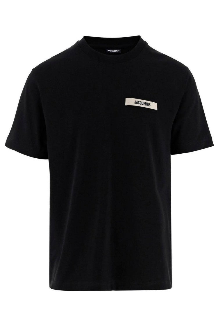 Jacquemus Black Short-Sleeve Cotton T-Shirt With Patch Detail