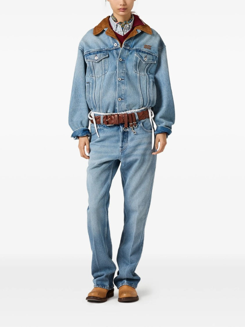 Miu Miu Light Blue Denim Leather Collar Jacket