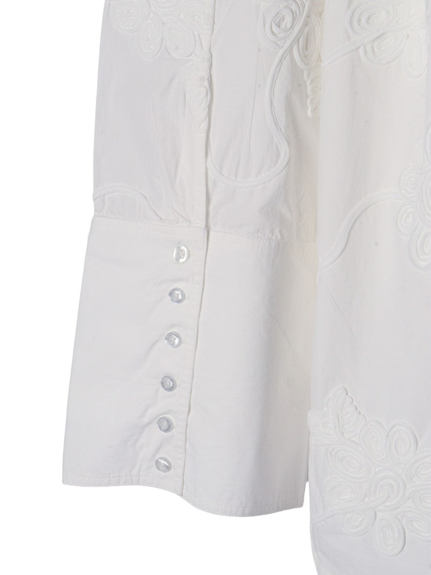 Rotate White Bright Flower Embroidered Oversized Shirt
