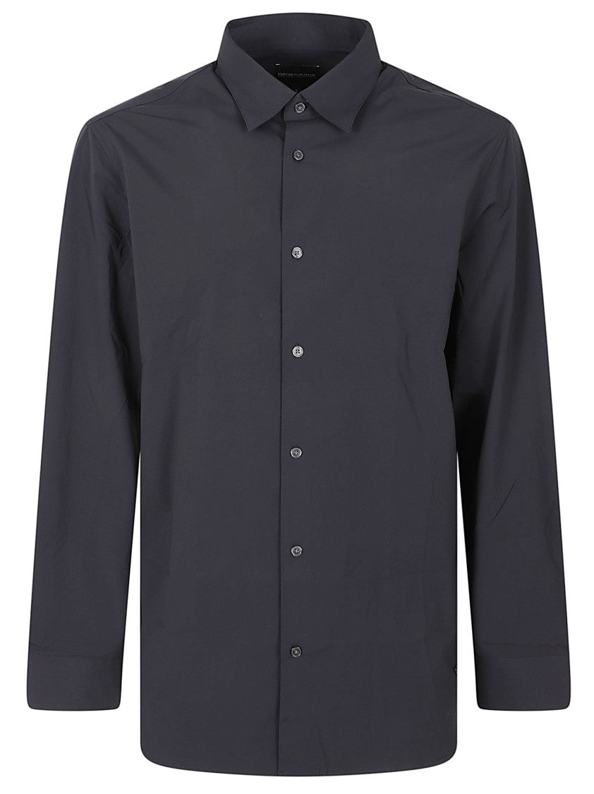 Emporio Armani Sleek Matte Black Shirt With Classic Collar And Buttoned Cuffs