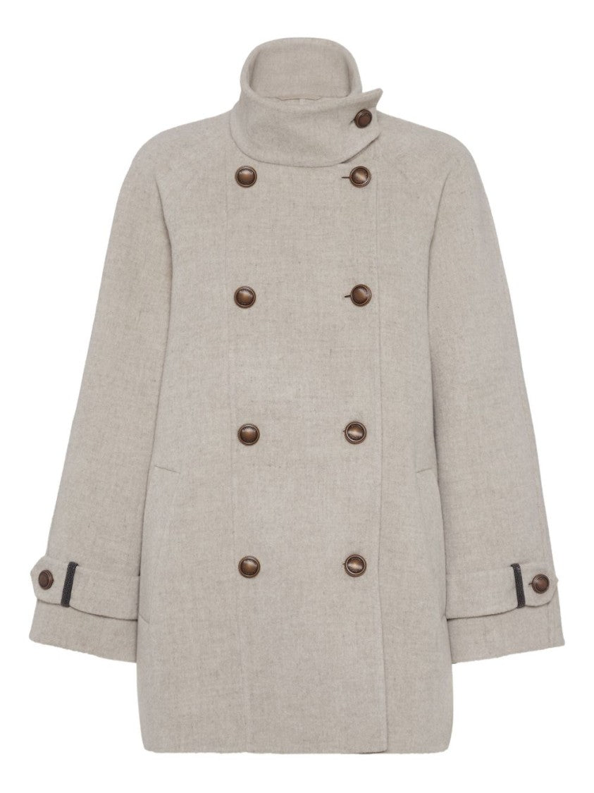 Brunello Cucinelli Double-Breasted Tailored Coat With Stand-Up Collar