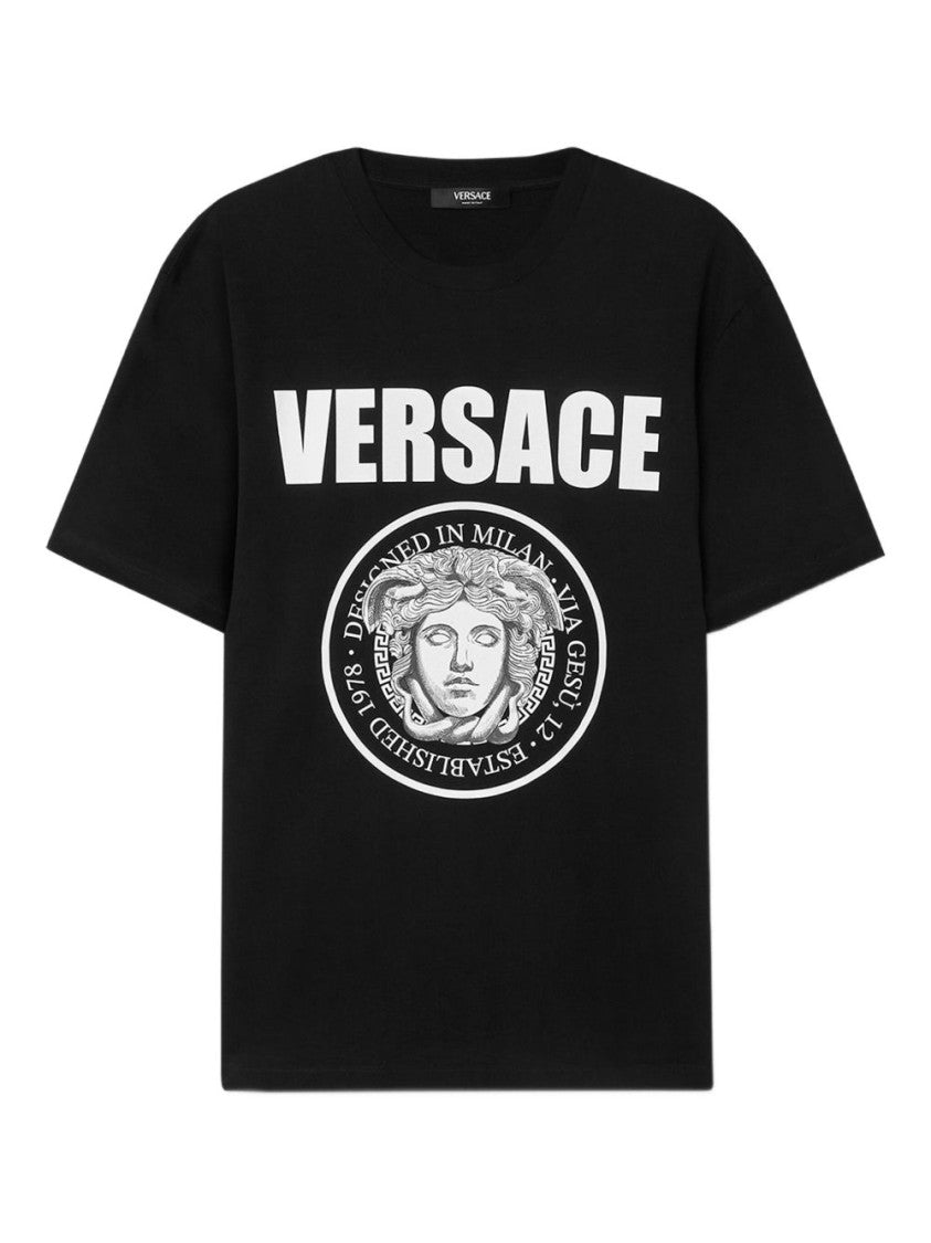 Versace Black Cotton T-Shirt With Iconic Medusa Logo