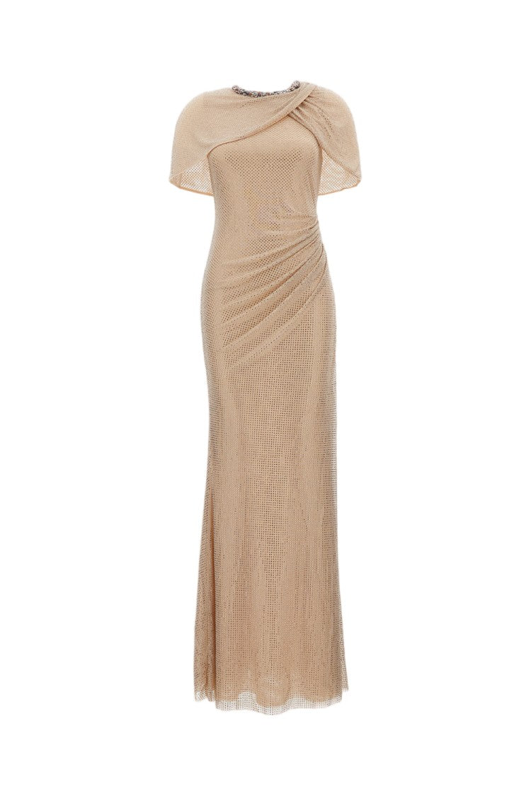 Self-Portrait Champagne Rhinestone Maxi Dress