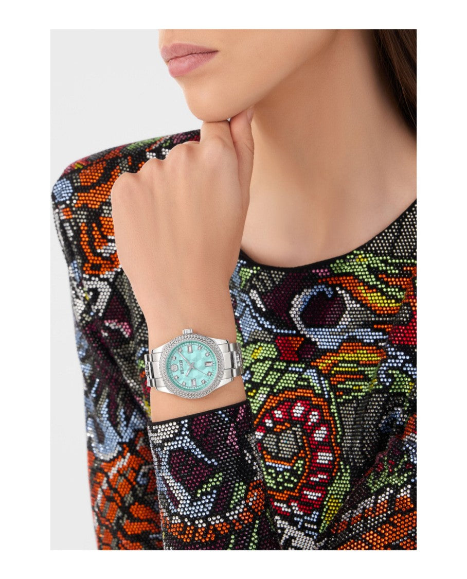 Philipp Plein 38Mm Stainless Steel Watch With Blue Guilloche Dial