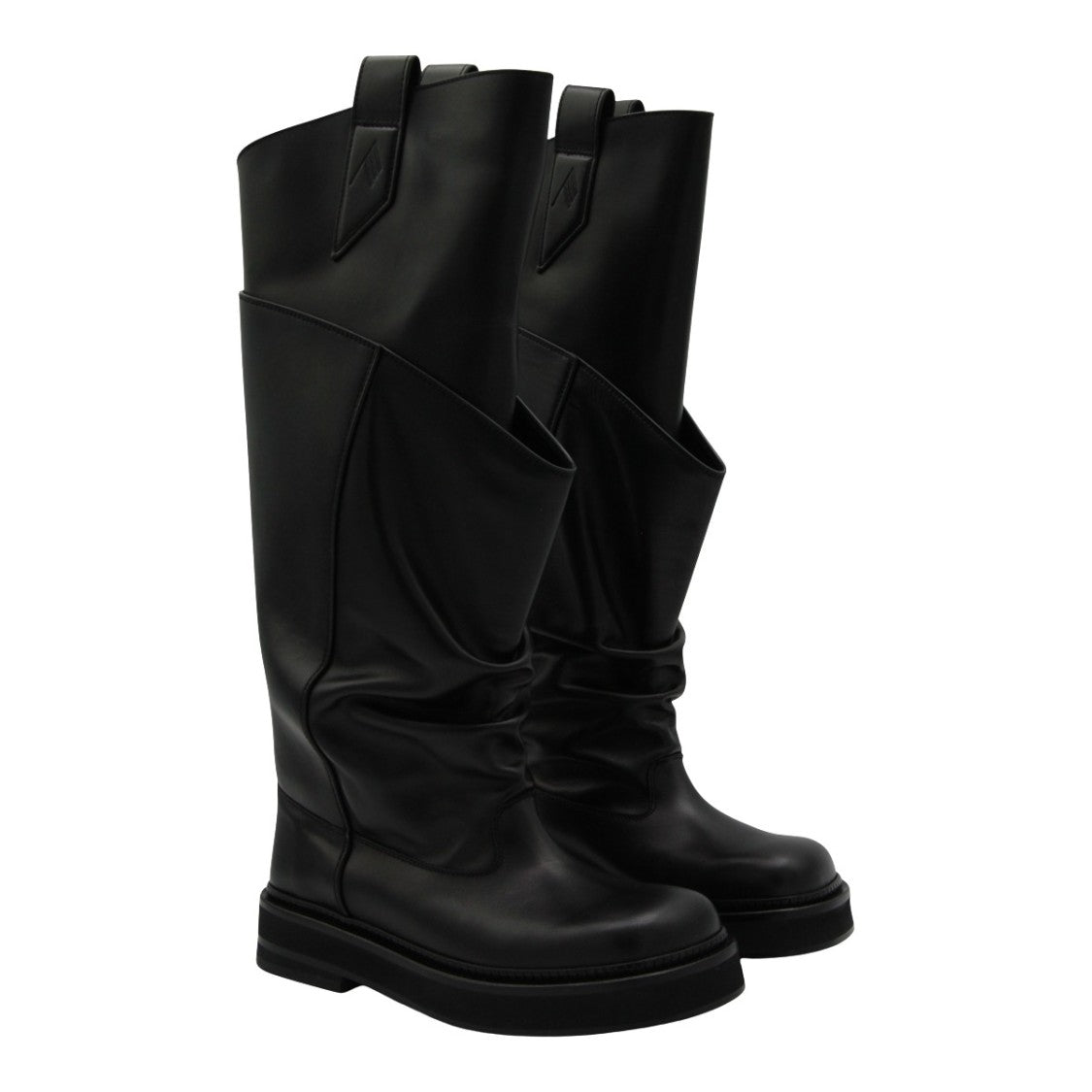 The Attico Tall Black Boots With Asymmetrical Fold