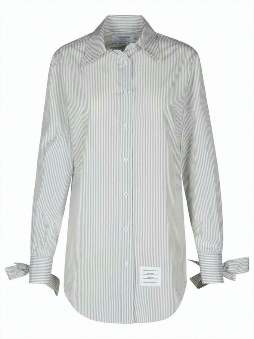 Thom Browne Long-Sleeved Shirt With Vertical Stripes And Bow Cuffs