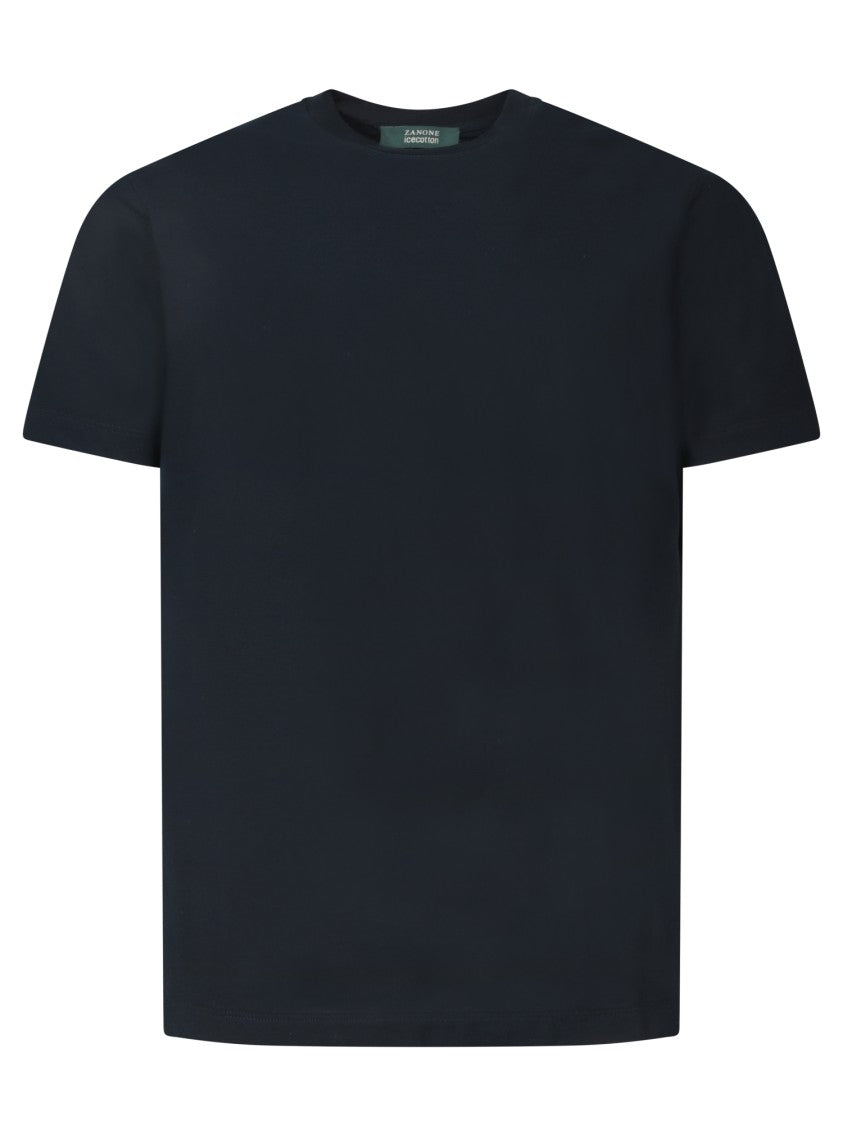 Zanone Blue Crêpe T-Shirt With Classic Crew Neck